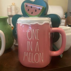 Rae Dunn one in a melon mug with watermelon topper